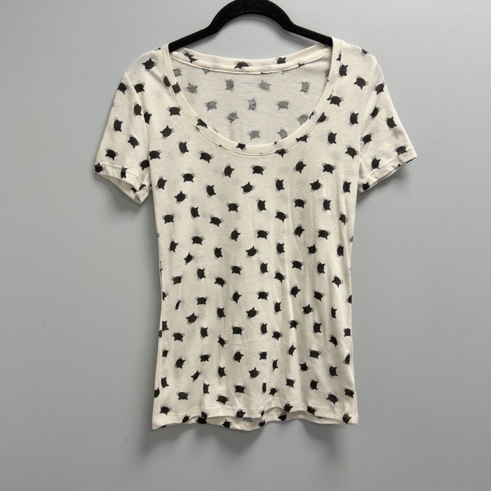 BDG Light Beige black poly cotton cat heads t-shirt tee knit top scoop neck S